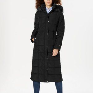 Faux Fur Trim Black Hooded Maxi Puffer Coat, Tommy Hilfiger (NWOT, XS)
